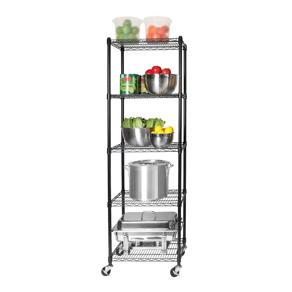 Seville Classics Black 5-Tier Rolling Steel Wire Shelving Unit (24 in. W x 75 in. H x 18 in. D)