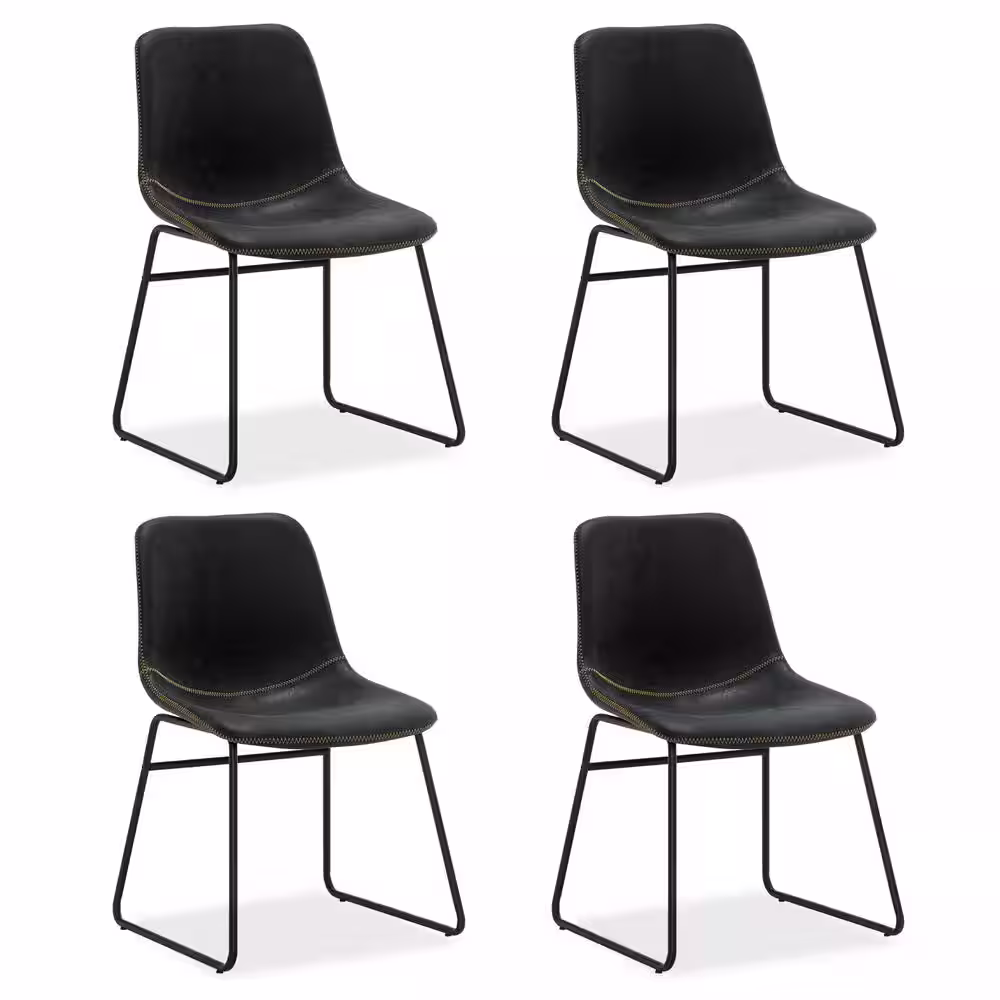 None 18 in. Black Faux Leather Upholstered Dining Chairs with Metal Legs (Set of 4)