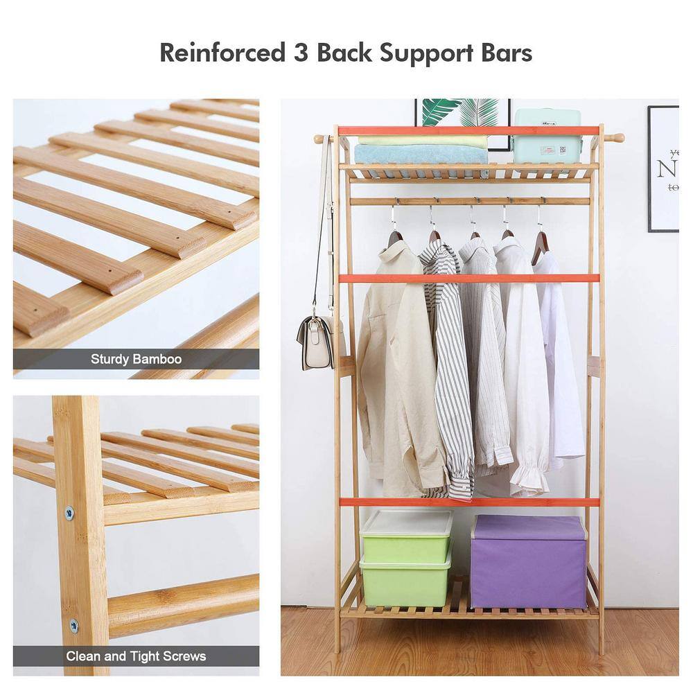 None Brown Bamboo Garment Clothes Rack 25.7 in. W x 55 in. H