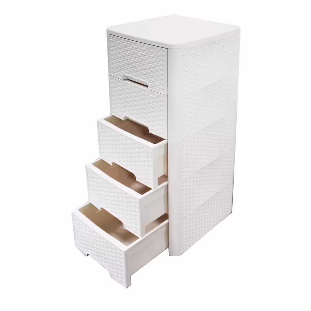 Modern Homes Rattan Style 5-Drawer Unit in Ivory