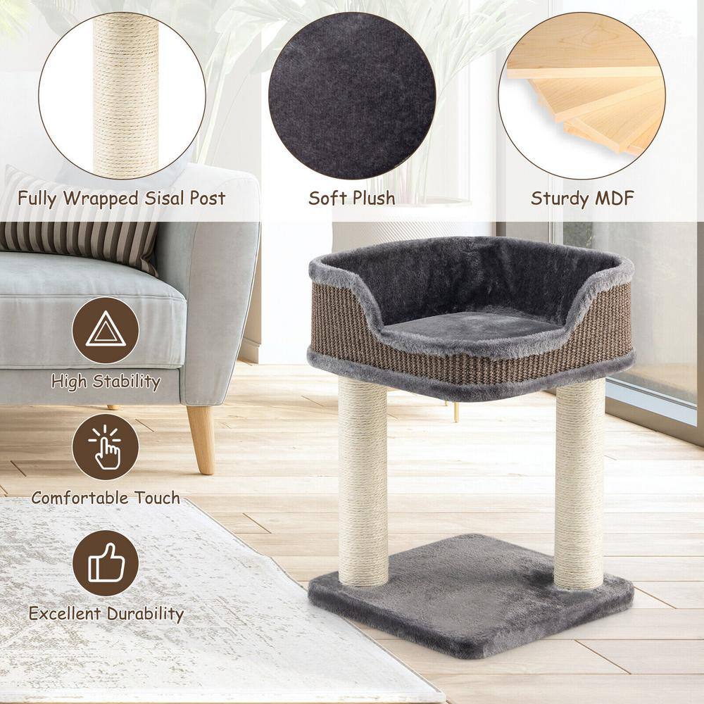 ANGELES HOME Gray Multi-Level Cat Climbing Tree with Scratching Posts and Large Plush Perch