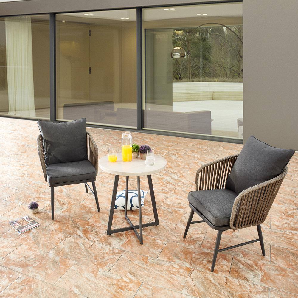 Patio Festival 3-Piece Rattan/Wicker Outdoor Bistro Set with Gray Cushions