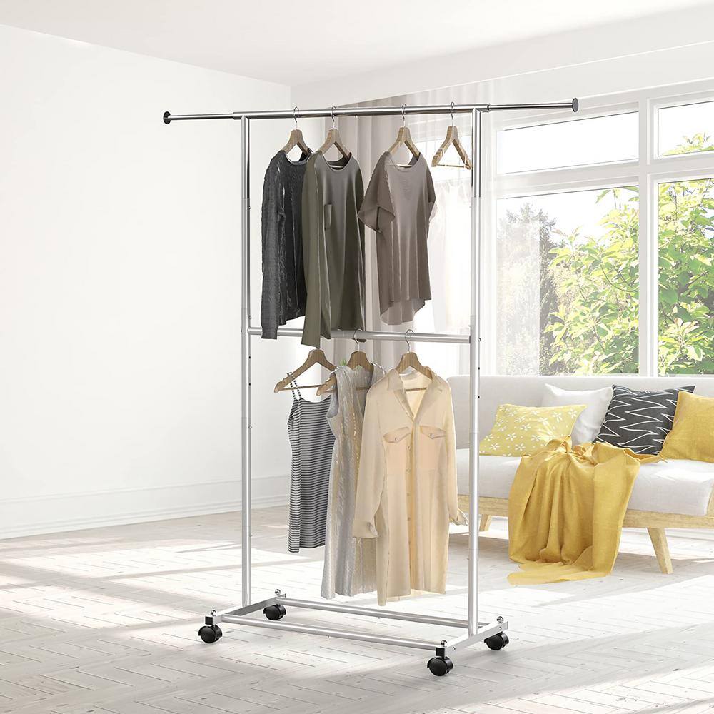 None Gray Alloy Steel Garment Clothes Rack Double Rods 30.5 in. W x 64.2 in. H