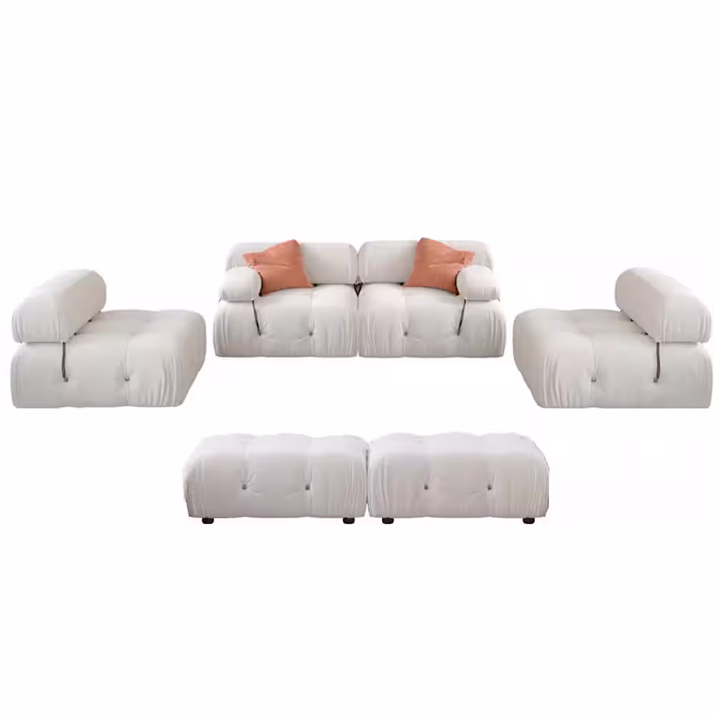 Magic Home Minimalist 138.6 in. U-Shape Convertible Sofa 6-Seat Velvet Reversible Free Combination Sectional with Ottomans, Beige