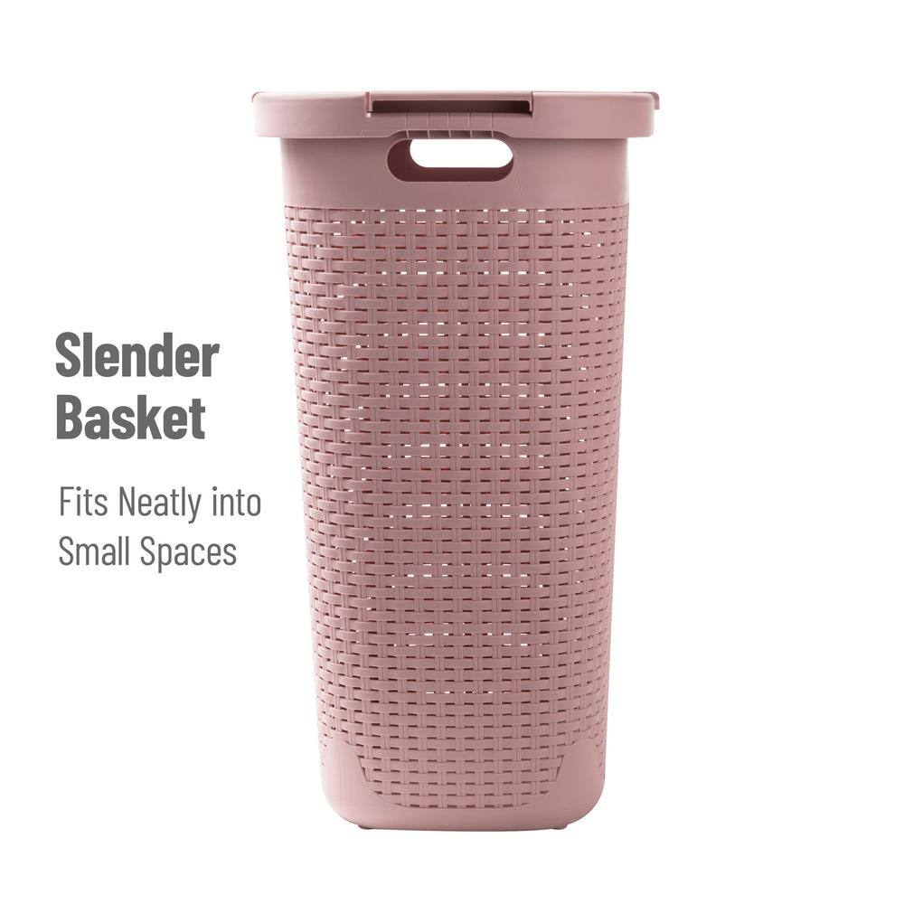 Mind Reader Basket Collection 60 Liter (15kg/33lbs) Capacity Laundry Hamper, Cut Out Handles, Attached Hinged Lid, Pink