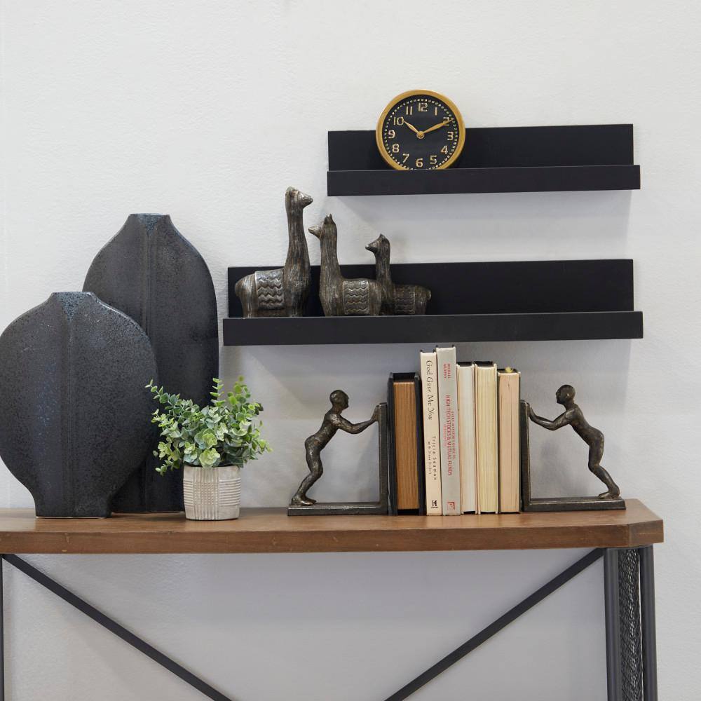 CosmoLiving by Cosmopolitan Black 2 Shelves Wood Wall Shelf with Lip (Set of 2)