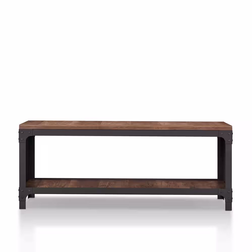 Furniture of America 19 in. H x 47 in. W. 6 Pair Anselme Reclaimed Oak Open Shelf Shoe Storage Bench