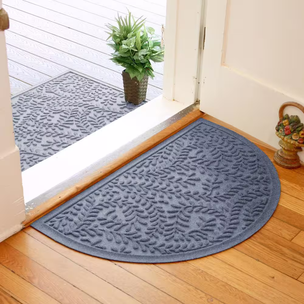Bungalow Flooring Waterhog Boxwood Bluestone 24 in. x 39 in. Half Round PET Polyester Indoor Outdoor Doormat