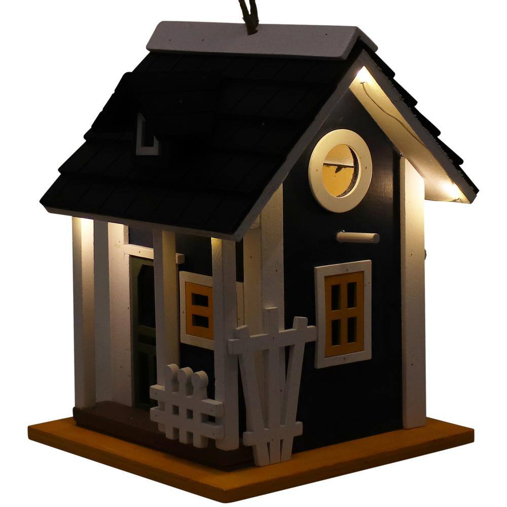 Sunnydaze Decor Charming Cottage Decorative Wooden Birdhouse with Solar LED Light