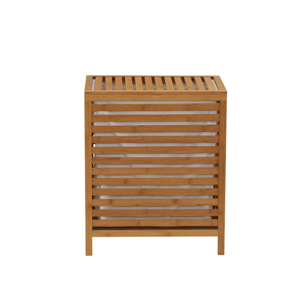HOUSEHOLD ESSENTIALS Natural Bamboo Laundry Hamper with a Hinged Lid