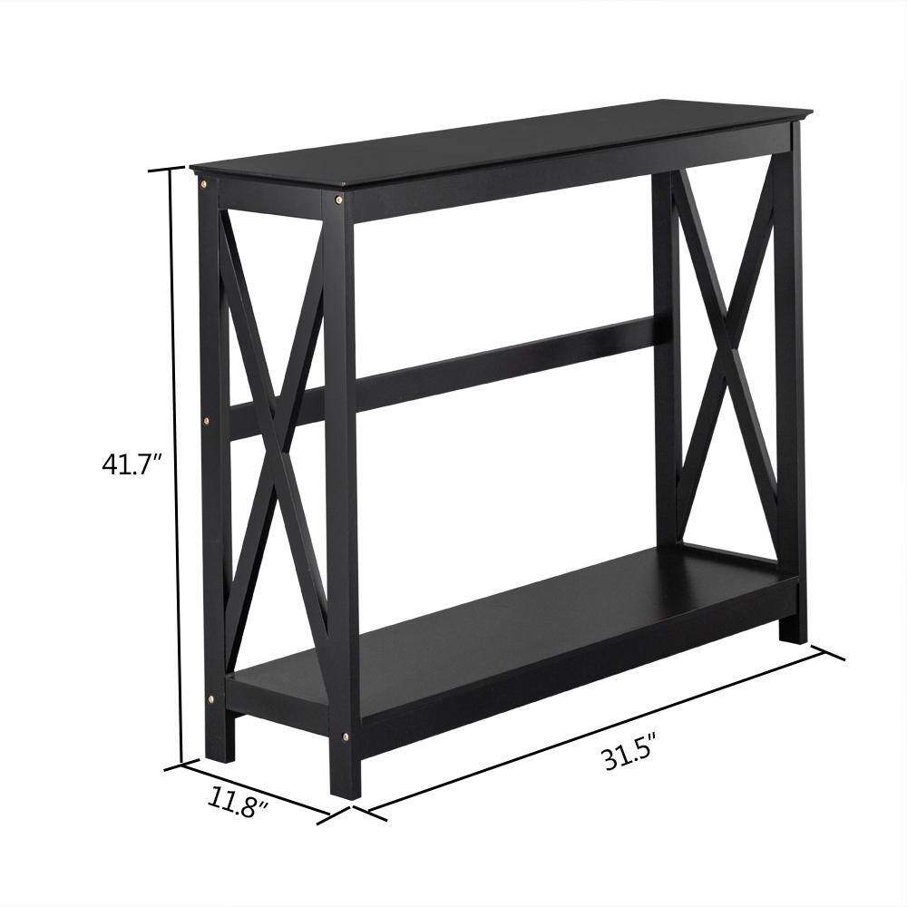 None 41.73 in. Standard Rectangle Black Wood Console Table with Shelves