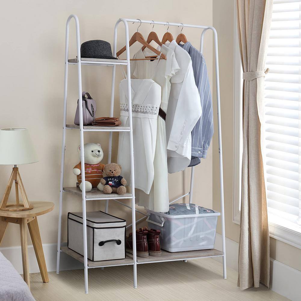 None White Metal Garment Clothes Rack 40 in. W x 63 in. H