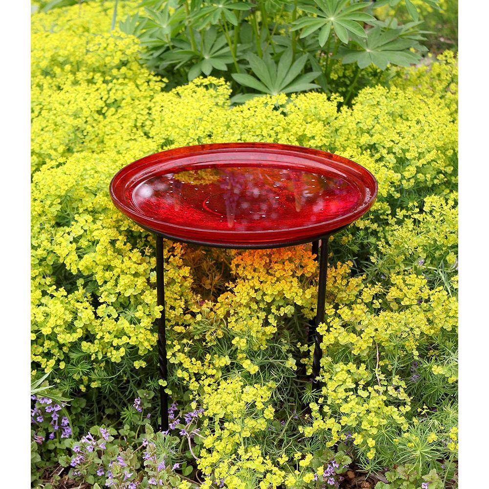 Achla Designs 14 in. Dia Red Reflective Crackle Glass Birdbath Bowl