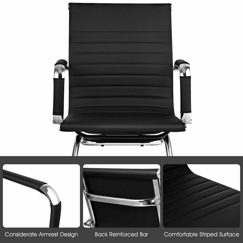 Costway Set of 2 Black Faux Leather Seating Office Guest Chairs Waiting Room Chairs