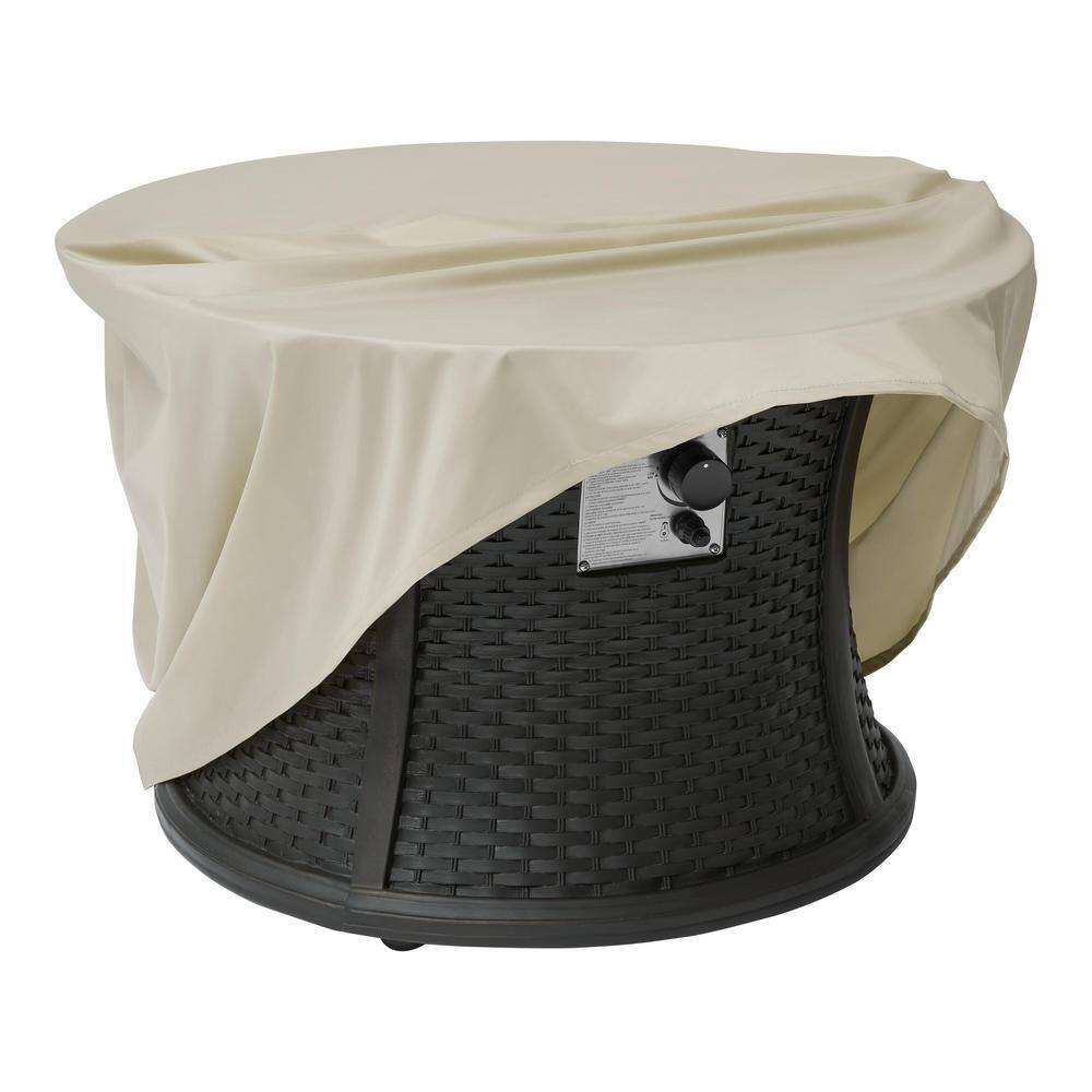 Hampton Bay 35.2 in. W x 24 in. H Round Wicker Finish Fire Table with Sintered Stone Tabletop