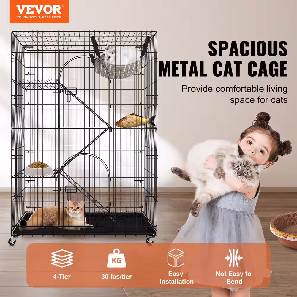 VEVOR Large Cat Cages 35.4 in. x 23.6 in. x 51 in. 4-Tier Indoor Detachable Metal Playpen Enclosure