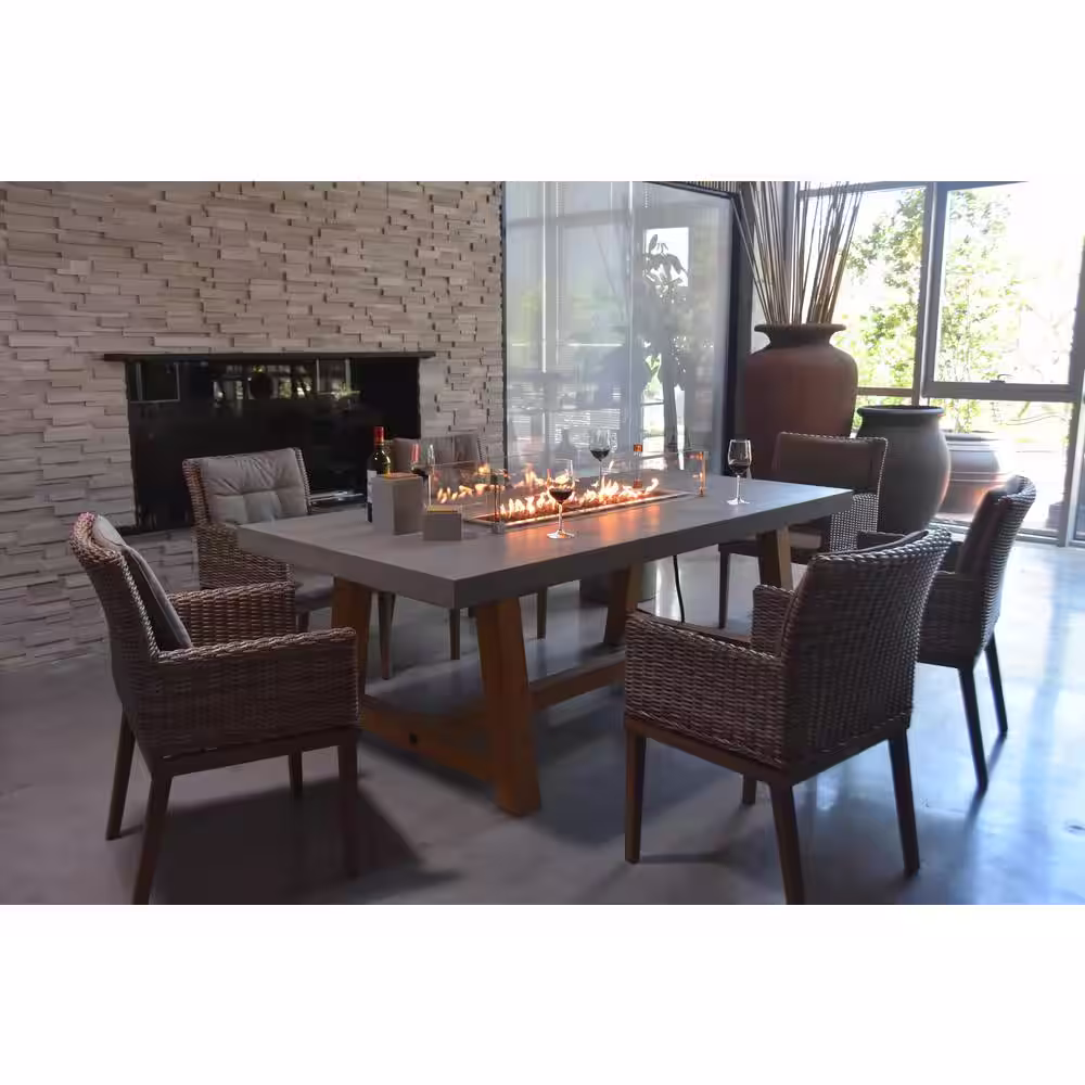 Elementi Sonoma 83 in. x 39 in. x 31 in. Rectangle Concrete Top Propane Fire Pit Dining Table in Light Gray with Ashwood Base