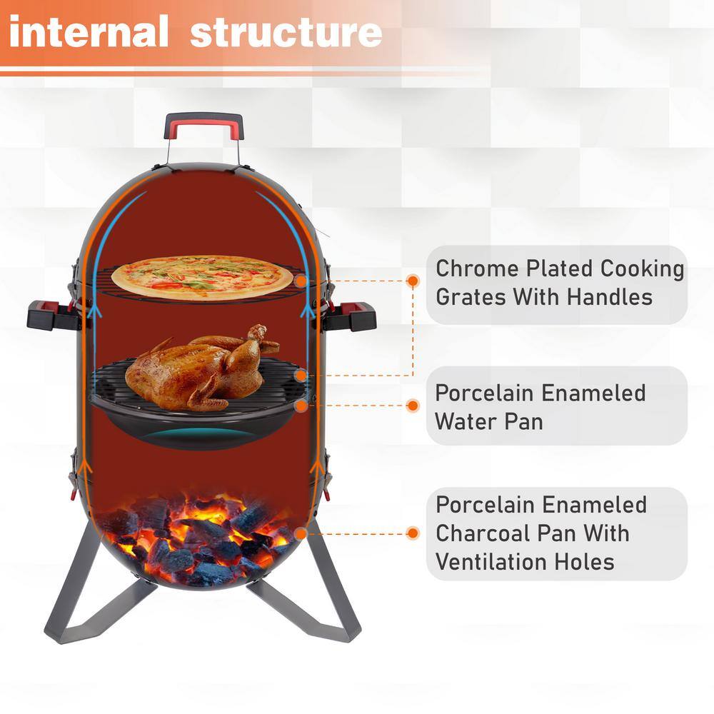 None 18 in. Charcoal Smoker in Black with Thermometer and Meat Probe