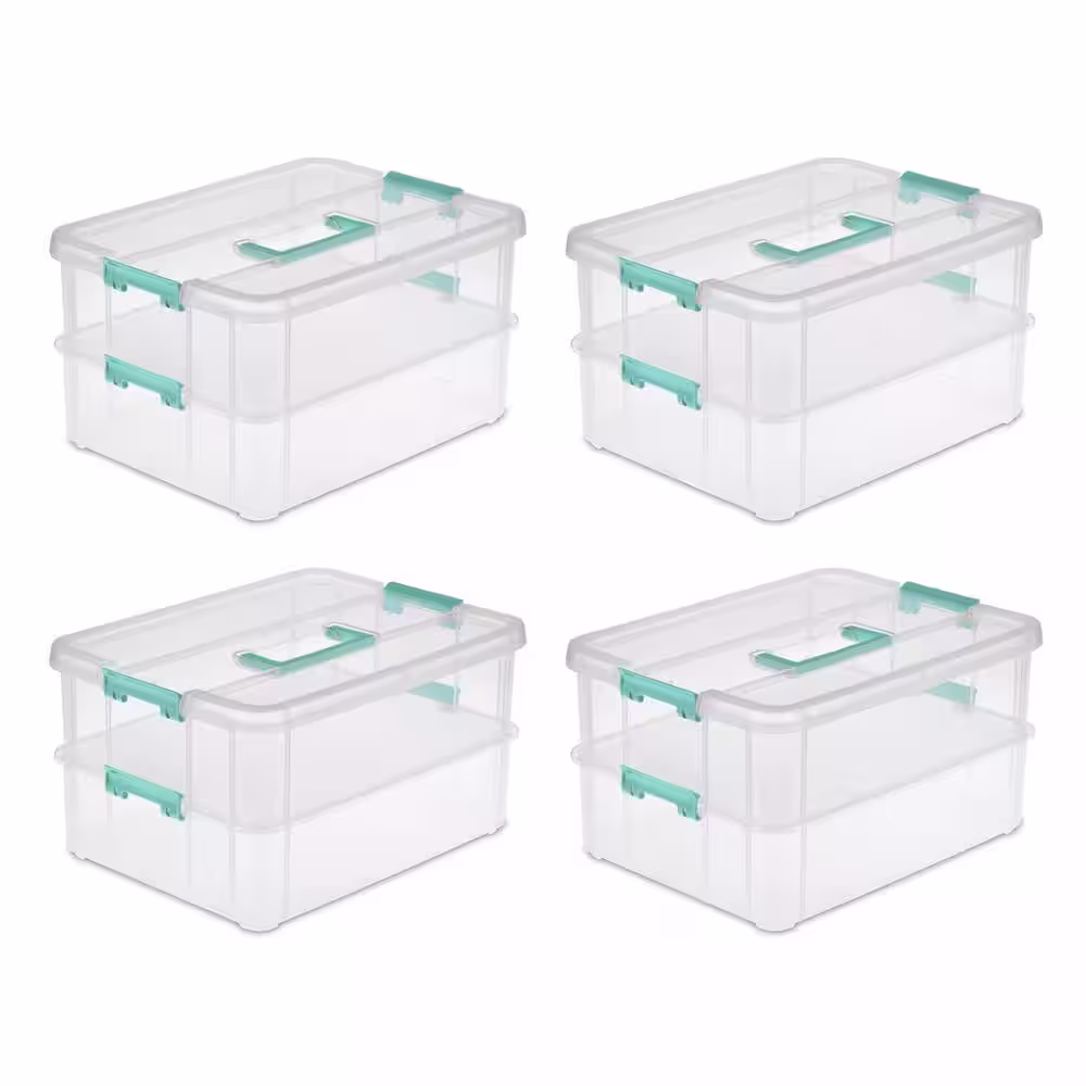 Sterilite Convenient Home 15.5 qt. 2-Tier Layer Stack Carry Storage Box in Clear (8-Pack)