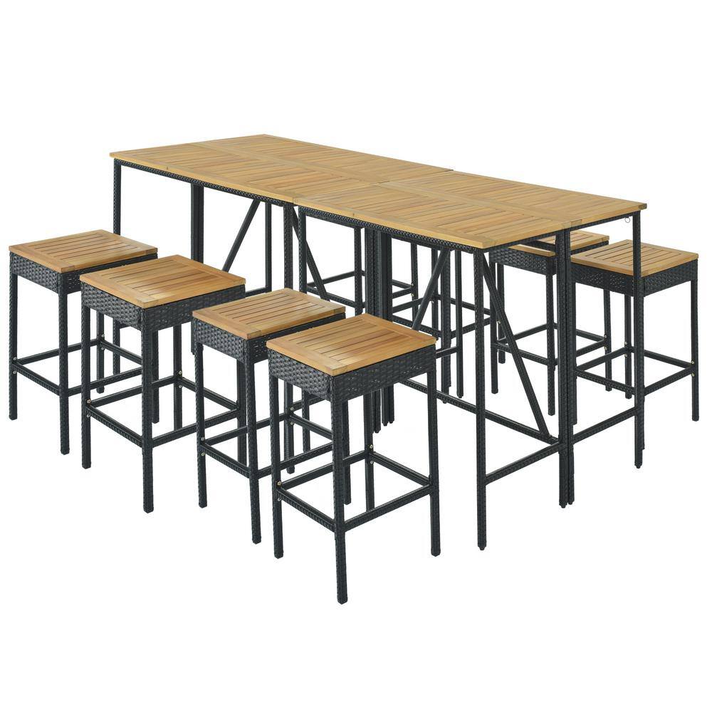 None 10-Piece Garden Patio PE Wicker Rattan Outdoor Bistro Set Foldable Tabletop