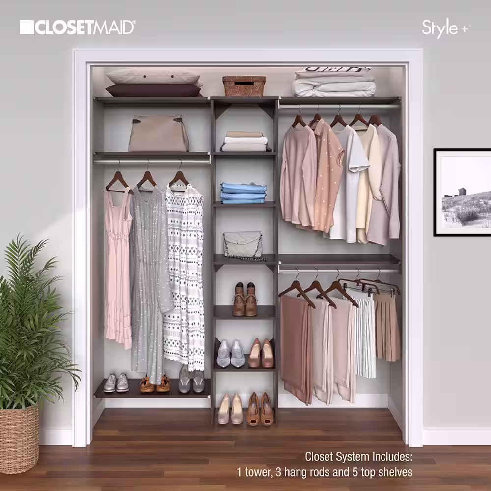 ClosetMaid Style+ 64.9 in W - 112.9 in W Chocolate Basic Narrow Wood Closet System Kit