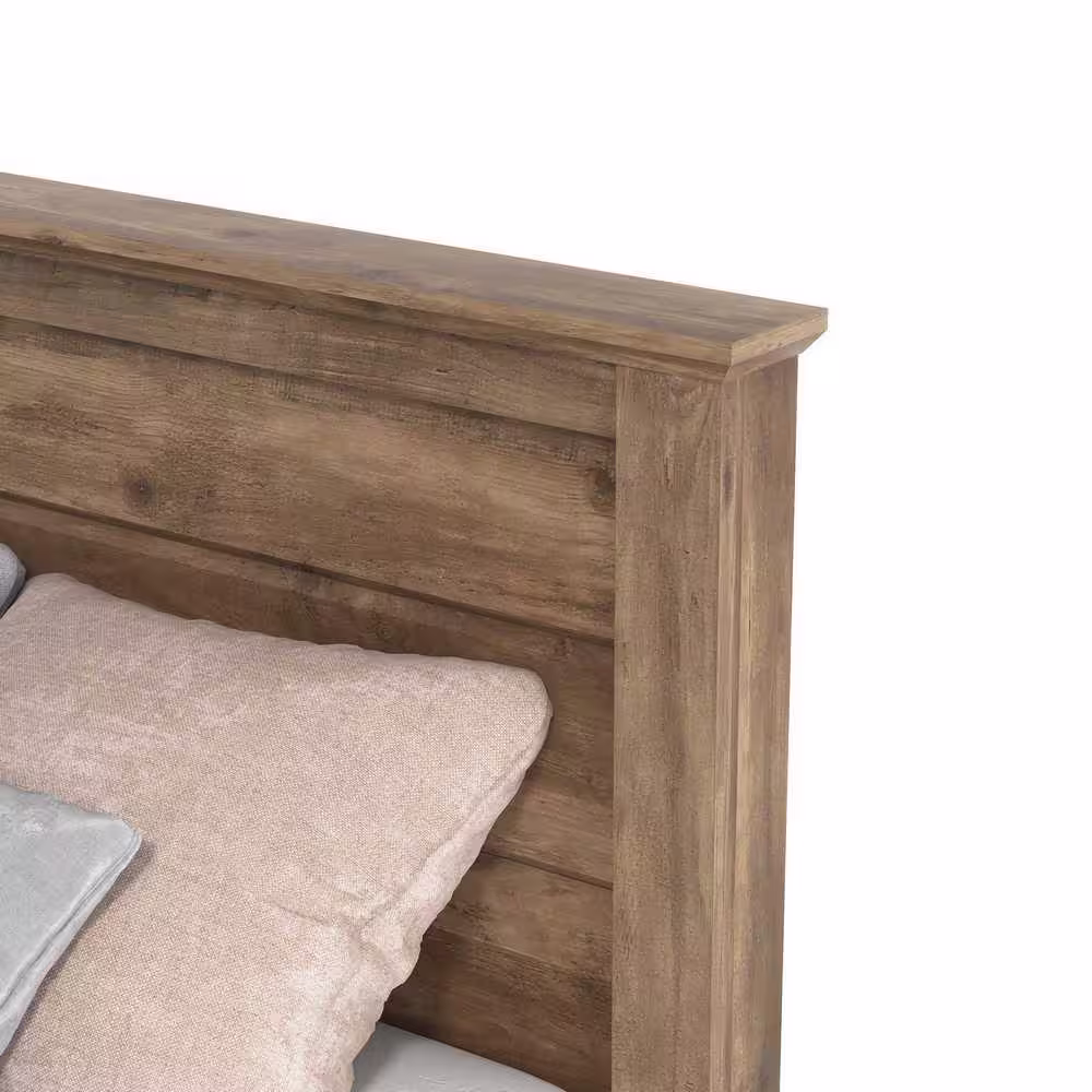 GALANO Harlowin Knotty Oak Wood Frame Queen Bed With Headboard