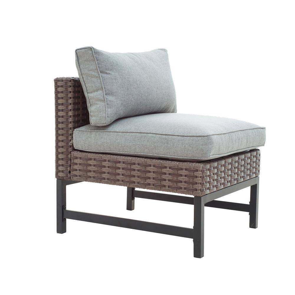 Patio Festival Right-Angle 10-Piece Wicker Patio Conversation Seating Set with Gray Cushions