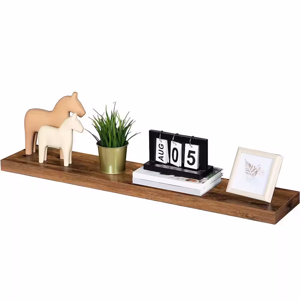 None 39.4 in. W x 7.9 in. D Rustic Brown Decorative Wall Shelf, Floating Shelves