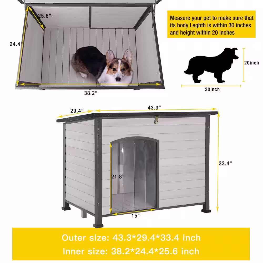 None Wooden Heavy Duty Dog Crates House: Strong Iron Frame - L - Off-White