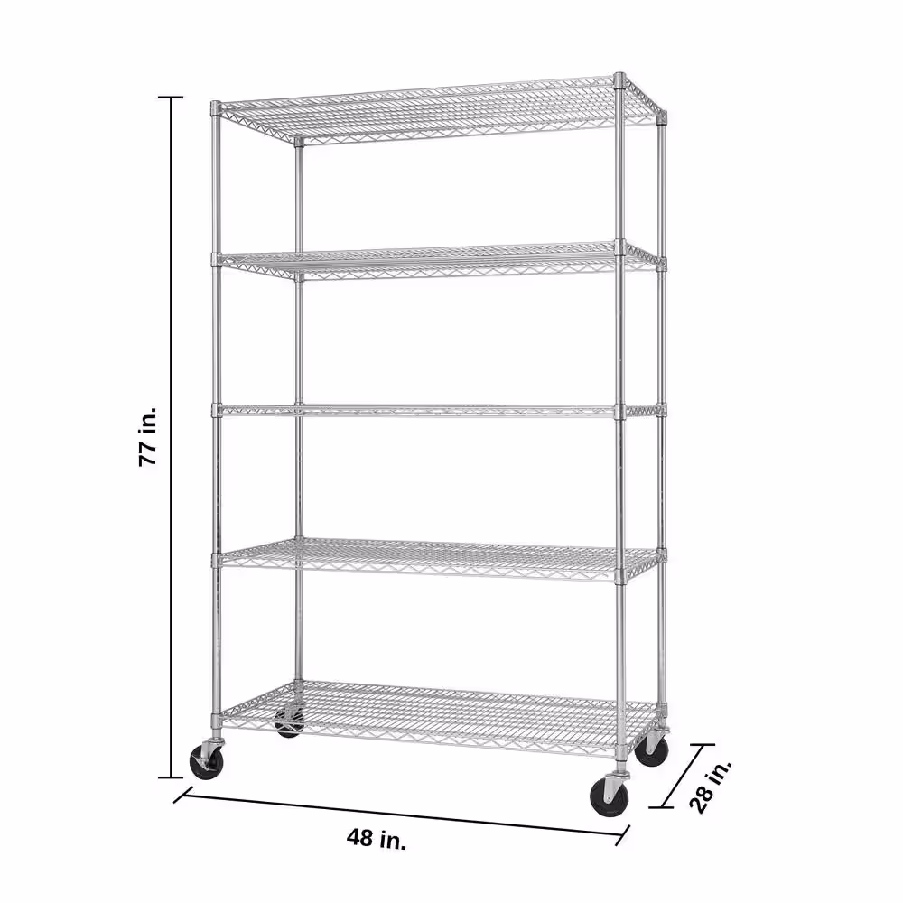 TRINITY EcoStorage Chrome 5-Tier Rolling Steel Wire Shelving Unit (48 in. W x 77 in. H x 24 in. D)