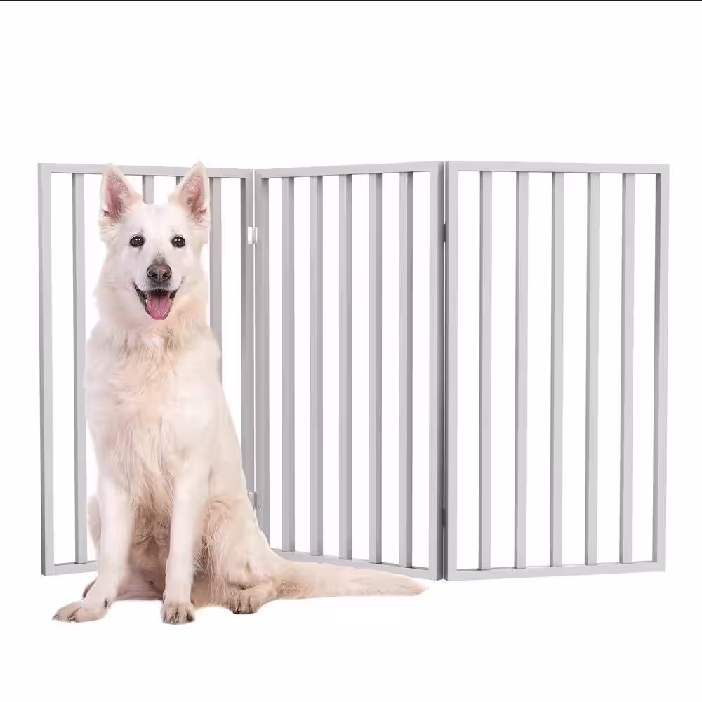 Petmaker 54 in. x 32 in. Wooden Freestanding White Pet Gate