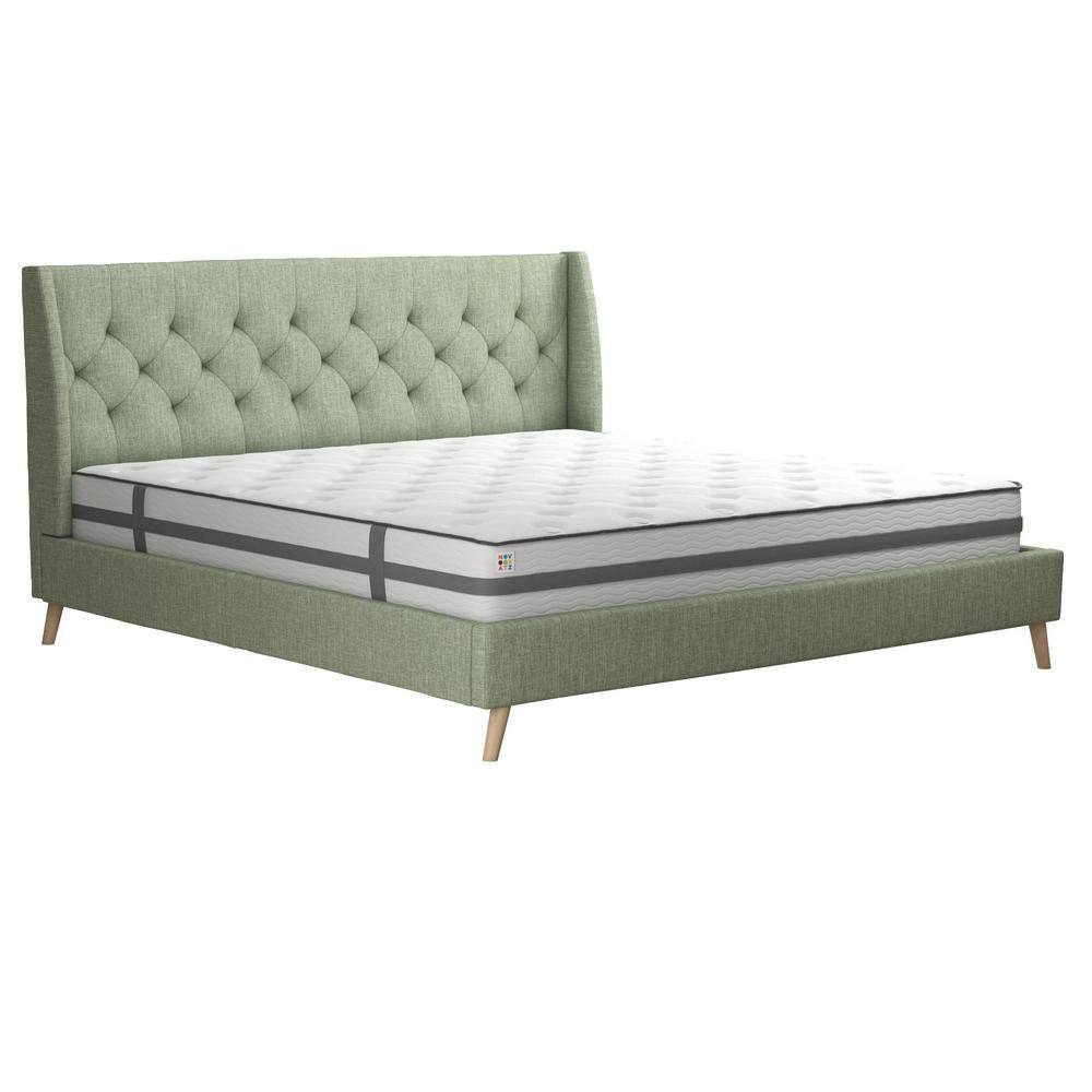 Novogratz Her Majesty Light Green Linen King Bed Frame
