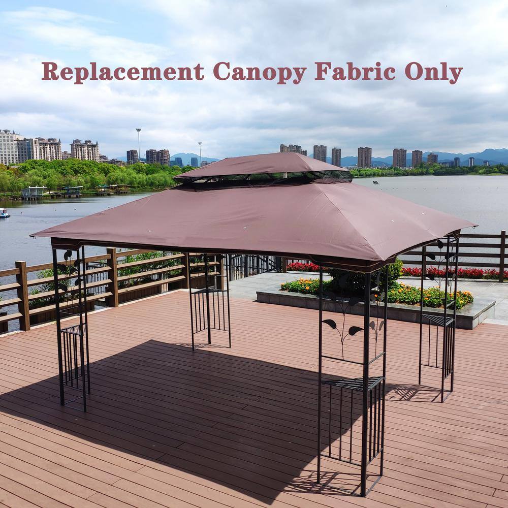 None 13 ft. x 10 ft. Patio Double Roof Gazebo Replacement Canopy Top Fabric, Brown