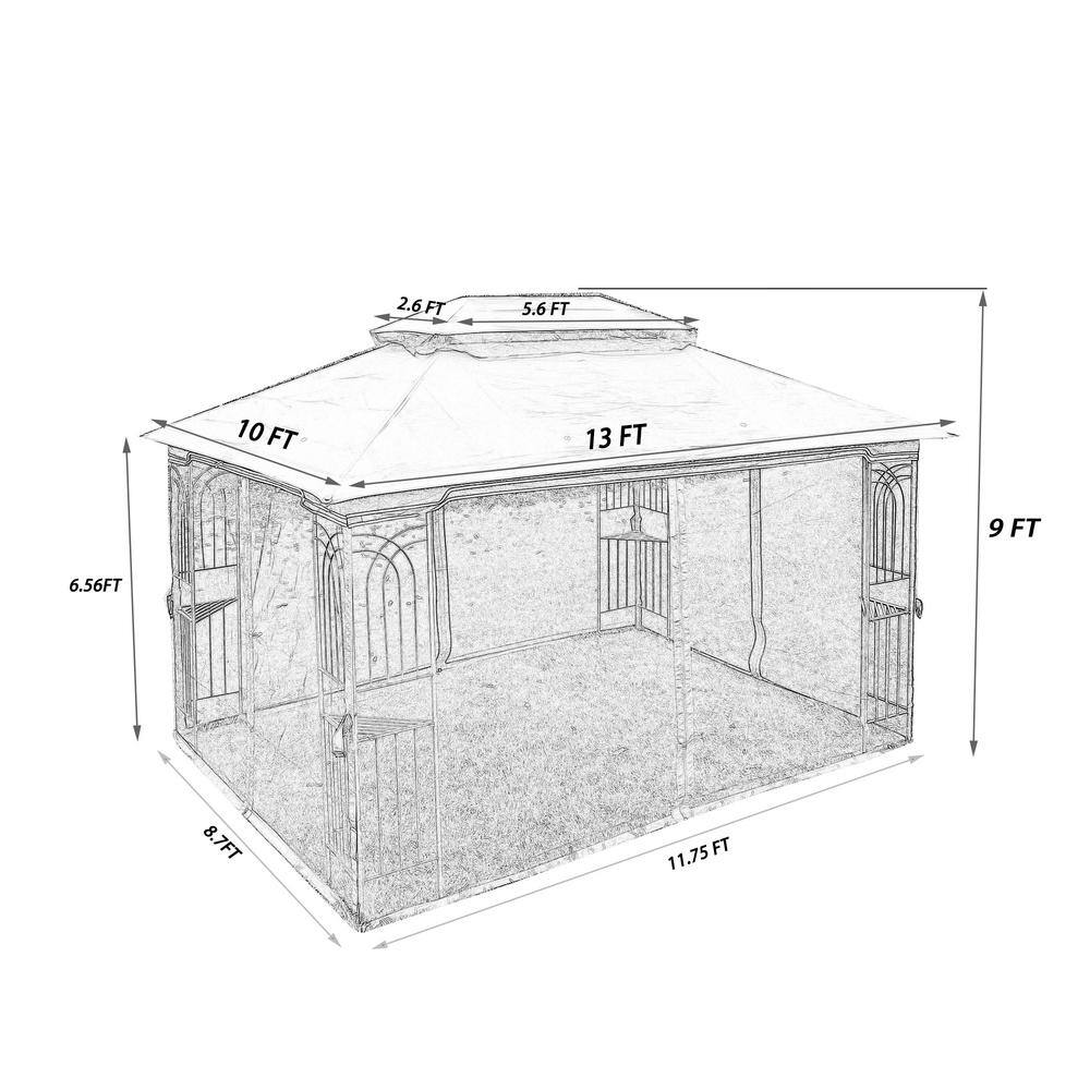 None Patio 13 ft. x 10 ft. Brown Garden Canopy Gazebo with Ventilated Double Roof And Mosquito net
