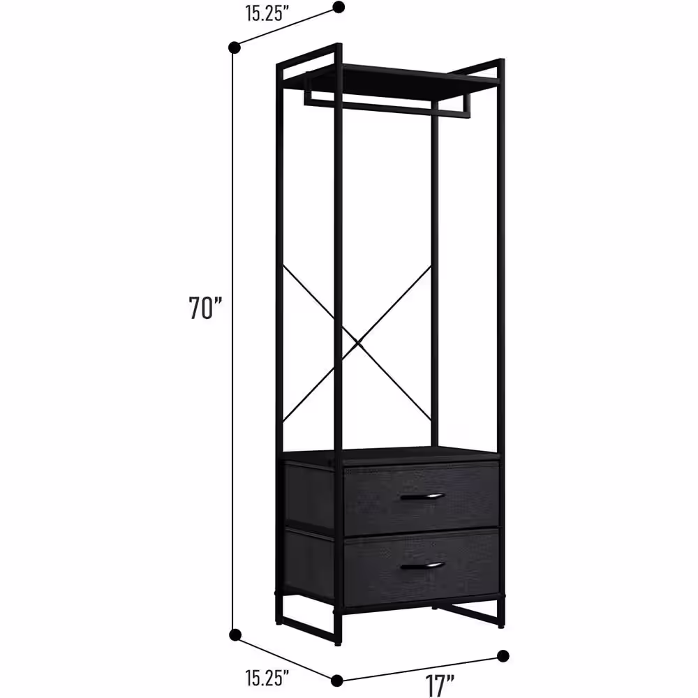Sorbus Black Steel Clothes Rack with Fabric Drawers and Wood Top 15.25 in. W x 70 in. H