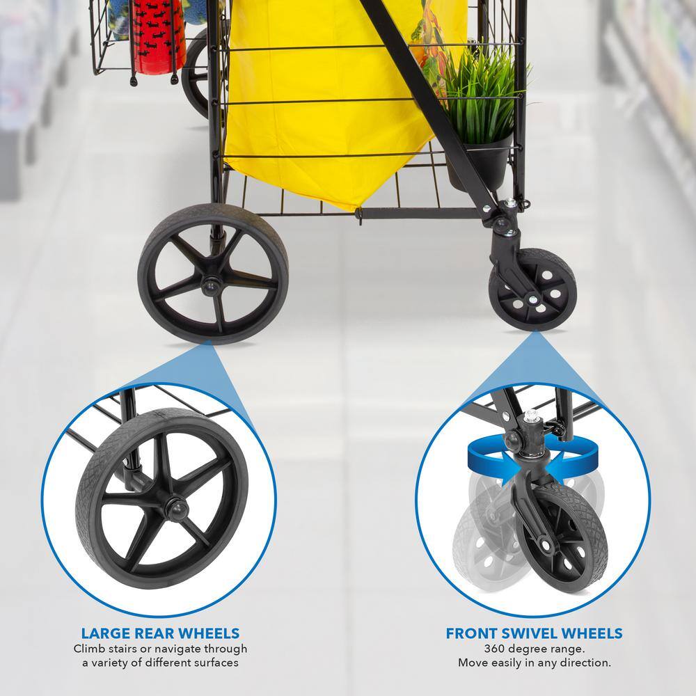 MOUNT-IT! Steel 4-Wheel Rolling Utility Shopping Cart with Basket in Black