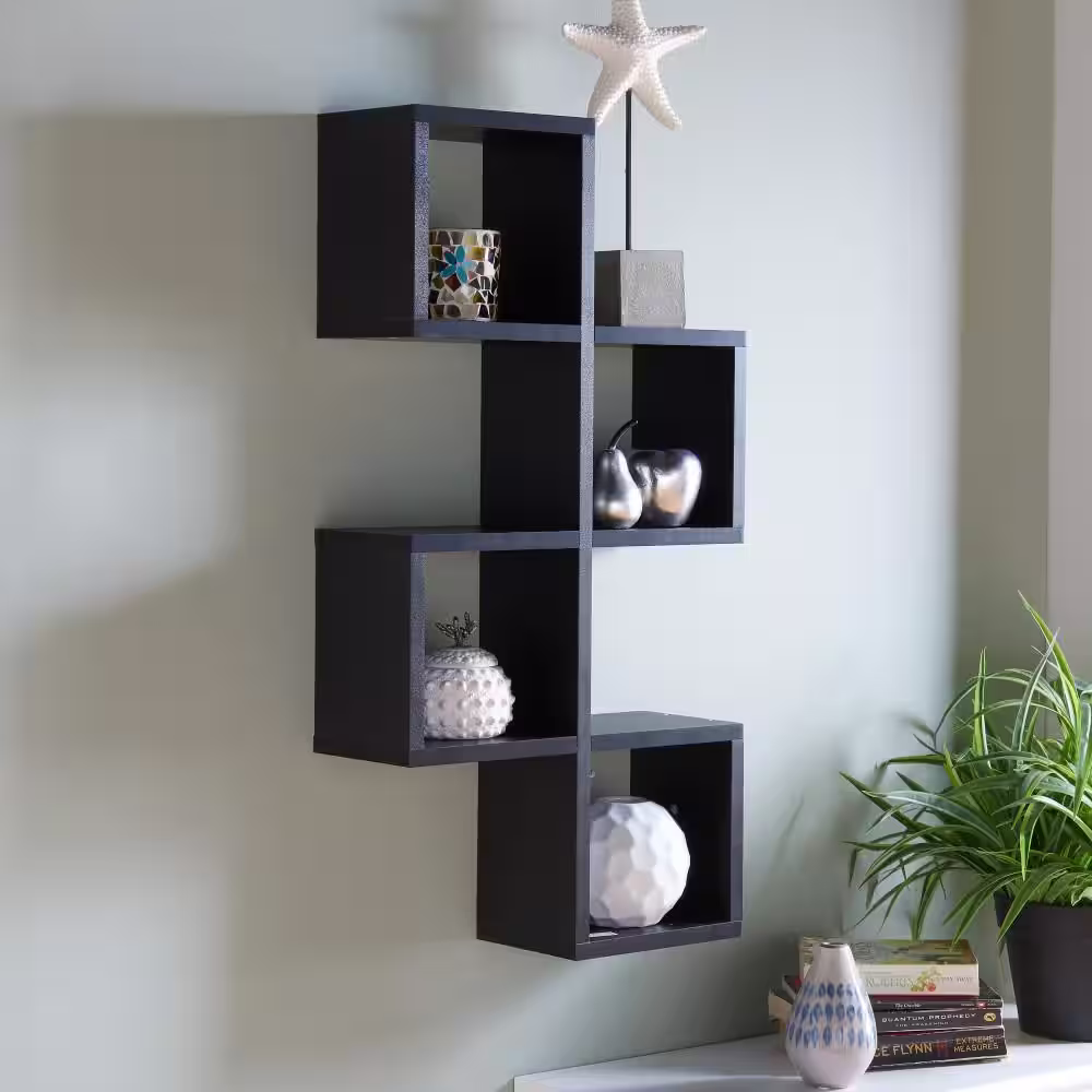 DANYA B Black MDF Cubby Chessboard Floating Wall Shelf