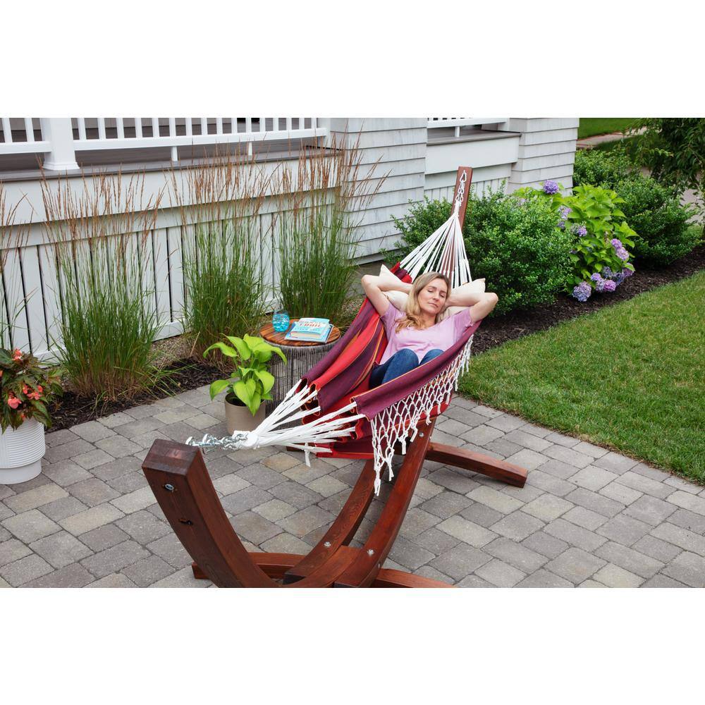 Sol Living Brazilian 4.33 ft. Portable Double Cotton Hammock Bed in Red Stripes
