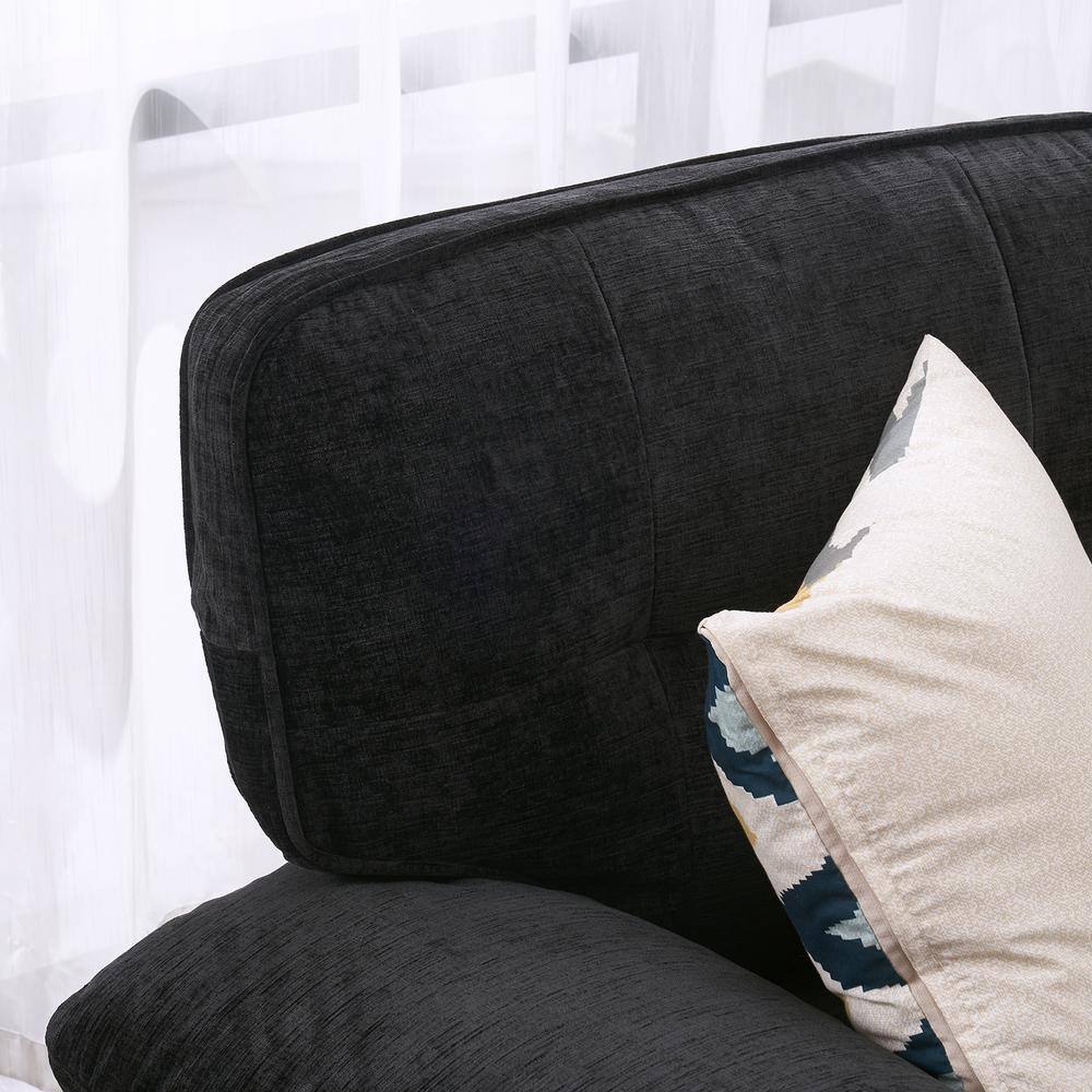 None 83 in. Wide Square Arm Chenille Mid-Century L-Shaped Sofa Black 3-Seats