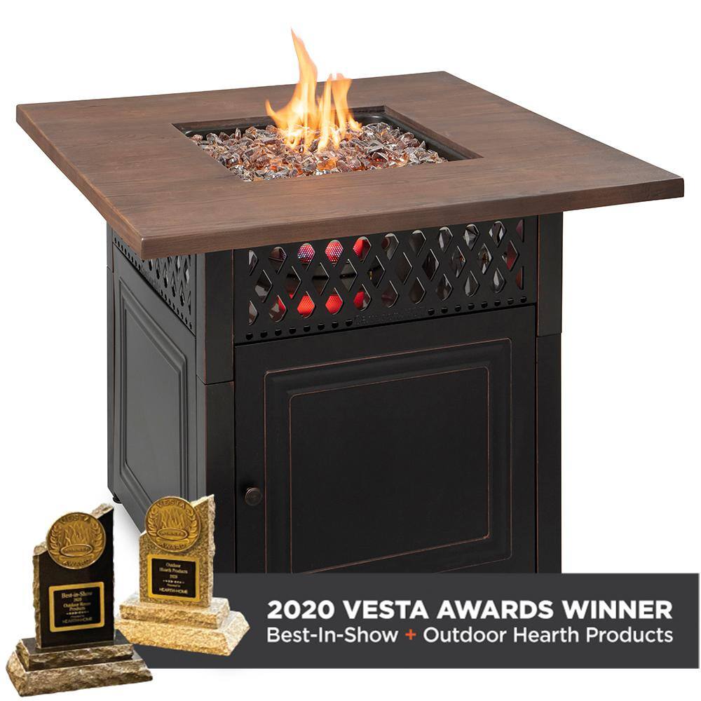 Endless Summer The DualHeat 37.8 in. x 30.7 in. Square Steel and Concrete Resin LP Gas Fire Pit with Hand Painted Wood Grain Mantel