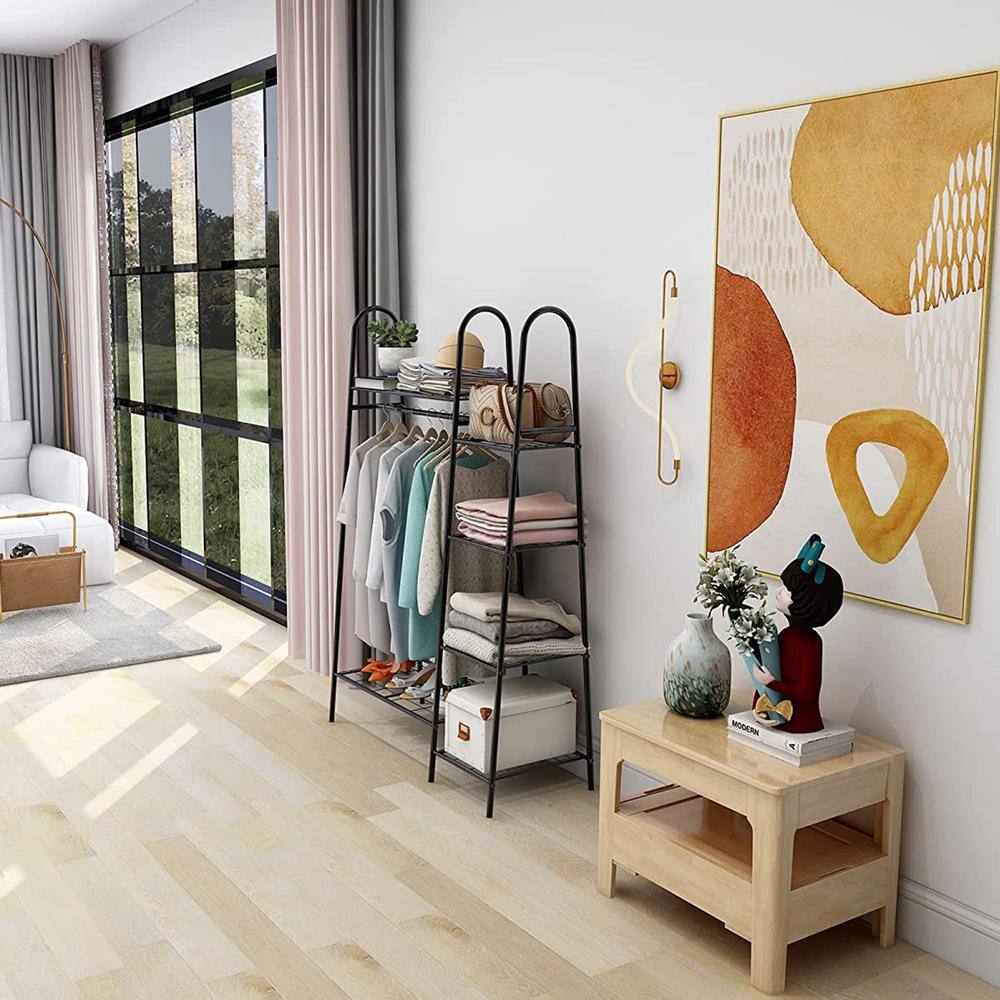 None Black Metal Garment Clothes Rack with 4 Tiers Shelves 37 in. W x 59 in. H