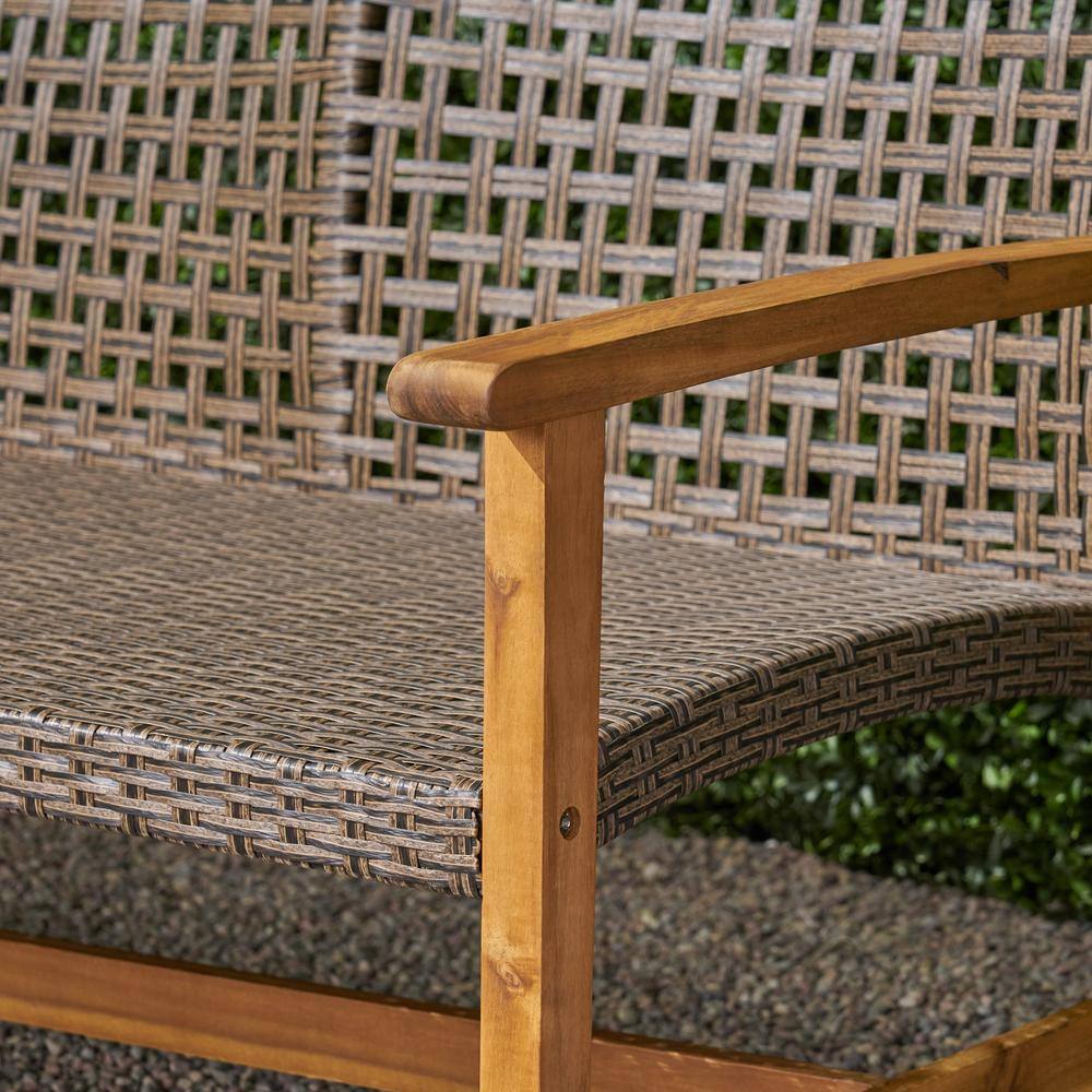 Noble House Hampton Mixed Mocha 2-Piece Faux Rattan Patio Conversation Seating Set