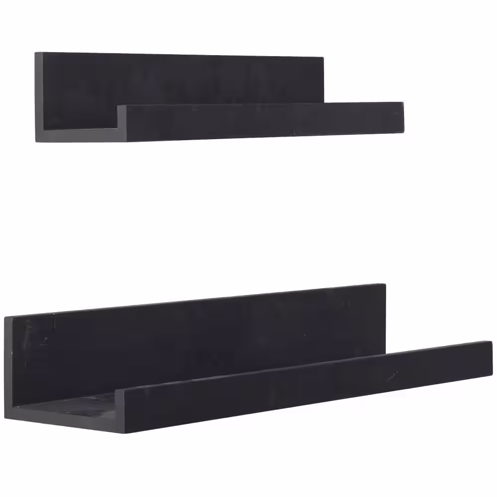 CosmoLiving by Cosmopolitan Black 2 Shelves Wood Wall Shelf with Lip (Set of 2)
