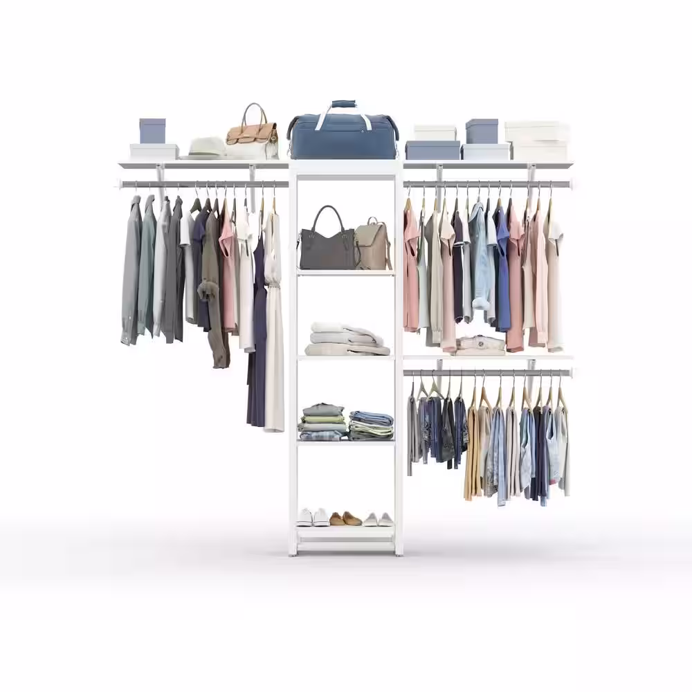 CLOSETS By LIBERTY 48 in. W to 92 in. W White Closet Shelf Tower with Shelf and Rod Extensions Wood Closet System