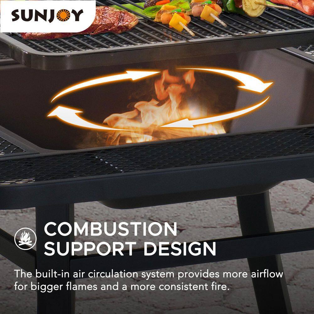 Sunjoy Darius 38 in. Square Firepit with Adjustable Cooktop Grill