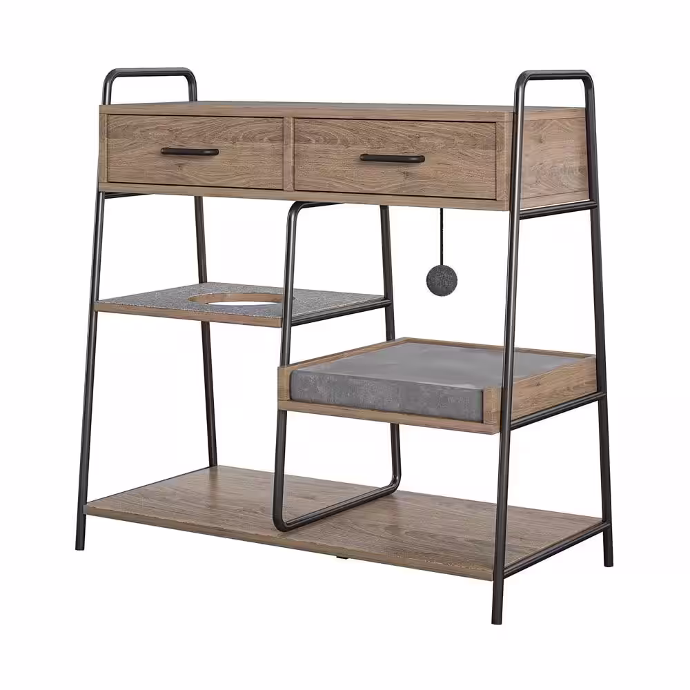 None O'Malley Accent Table with Medium Cat Bed, Rustic Oak