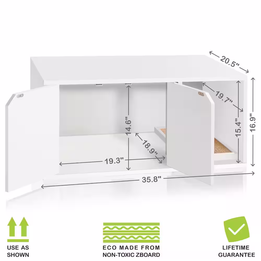 Way Basics Eco zBoard White Modern Cat Litter Box Enclosure Furniture