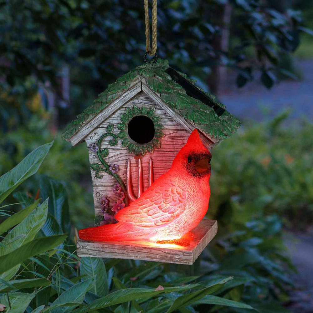 Exhart 6 in. x 8 in. Solar Cardinal Hanging Resin Birdhouse