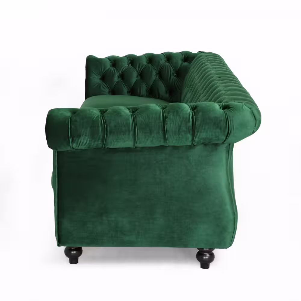 Noble House Sommerville Emerald Velvet 3-Seater Chesterfield Sofa with Flared Arms