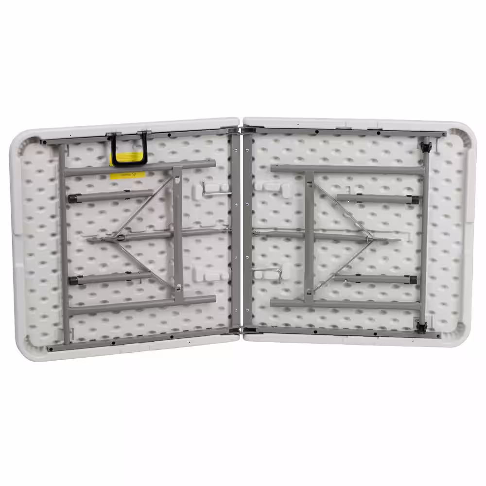 None 60 in. Granite White Plastic Tabletop Metal Frame Folding Table